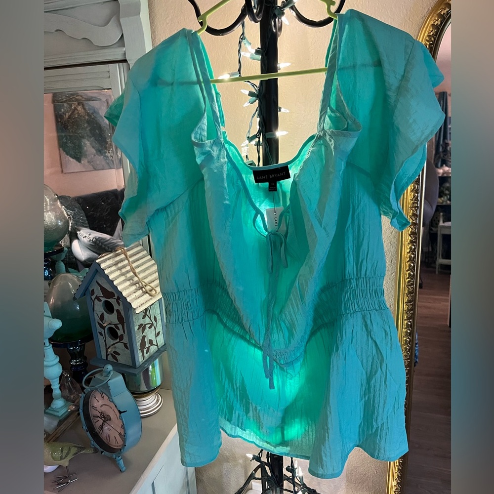 Lane Bryant Seafoam Off the Shoulder Blouse Sz 24 - Picture 5 of 12